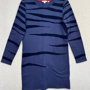 Boden Sweatshirt Dress Womens Size 6 Regular Blue Velvet Burnout Zebra Stripe